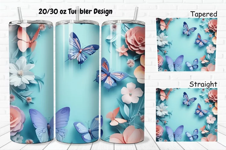 3D Butterflies Flowers 20/30oz Skinny Tumbler