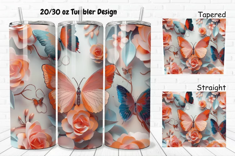3D Butterflies Flowers 20/30oz Skinny Tumbler