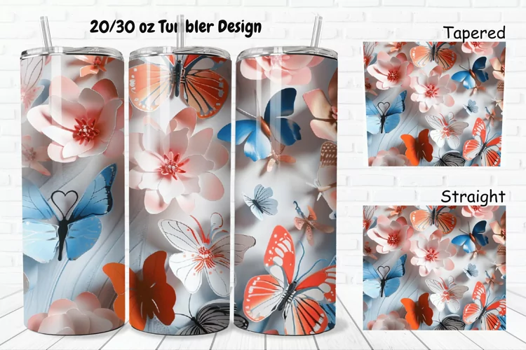 3D Butterflies Flowers 20/30oz Skinny Tumbler