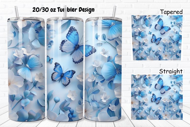 3D Butterflies Flowers 20/30oz Skinny Tumbler example image 1