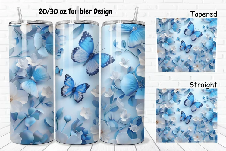 3D Butterflies Flowers 20/30oz Skinny Tumbler