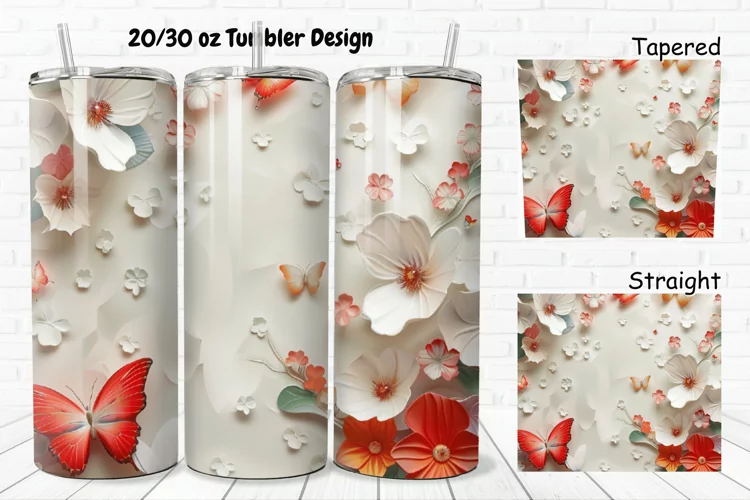 3D Butterflies Flowers 20/30oz Skinny Tumbler