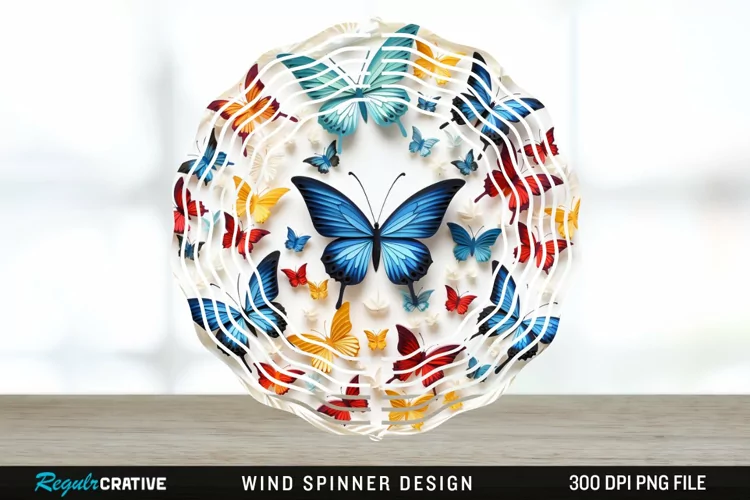 3D Butterflies Wind Spinner Sublimation Design PNG