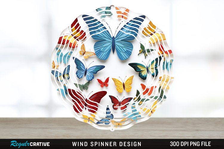 3D Butterflies Wind Spinner Sublimation Design PNG example image 1