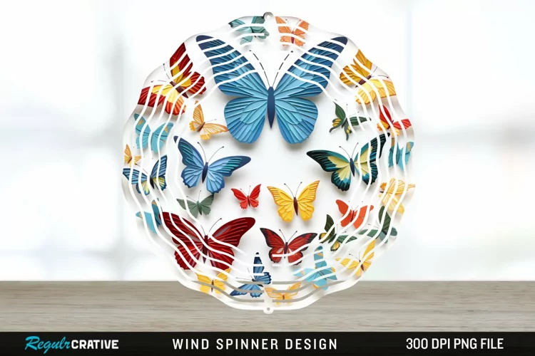 3D Butterflies Wind Spinner Sublimation Design PNG