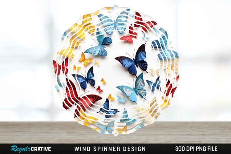 3D Butterflies Wind Spinner Sublimation Design PNG example image 1