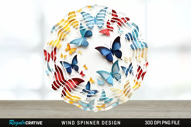 3D Butterflies Wind Spinner Sublimation Design PNG
