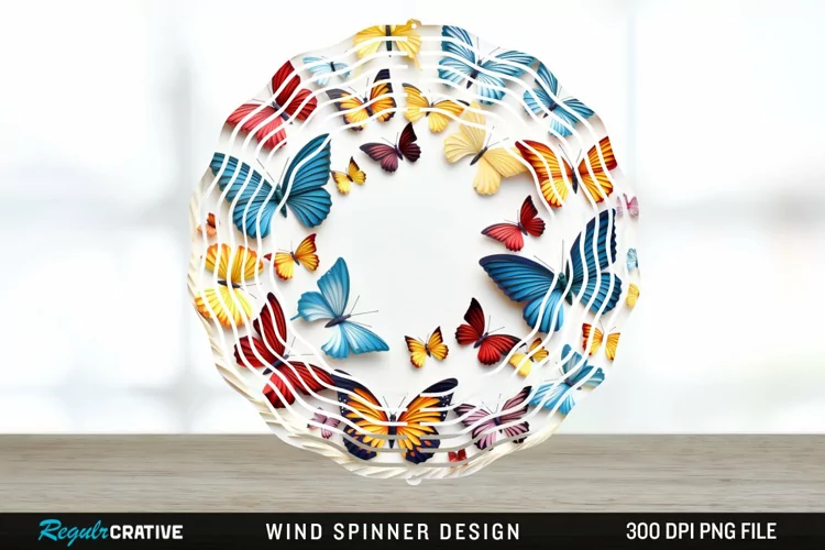 3D Butterflies Wind Spinner Sublimation Design PNG