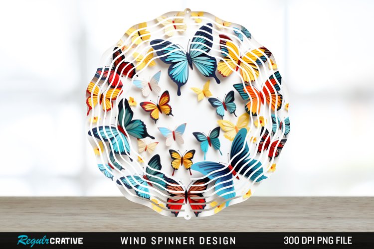 3D Butterflies Wind Spinner Sublimation Design PNG