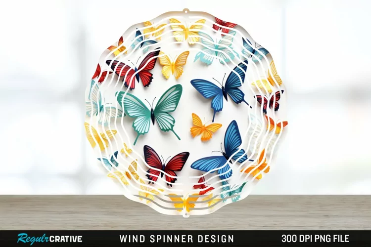 3D Butterflies Wind Spinner Sublimation Design PNG