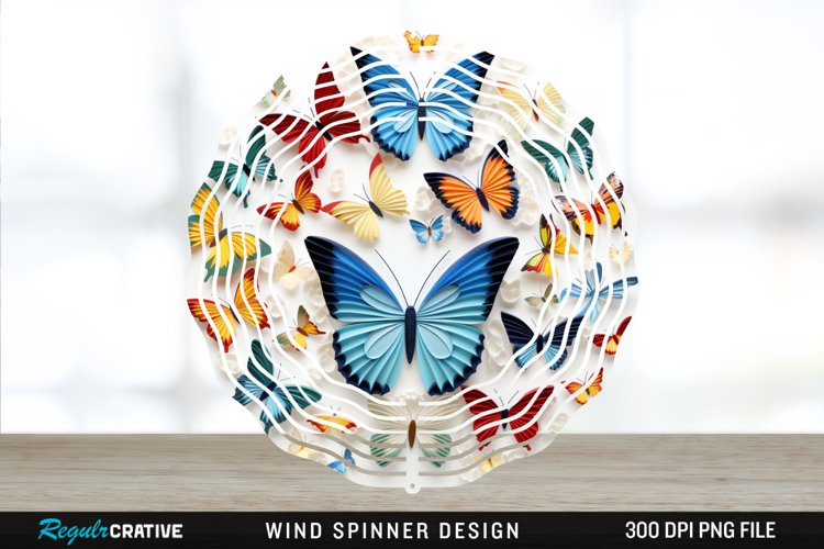 3D Butterflies Wind Spinner Sublimation Design PNG example image 1