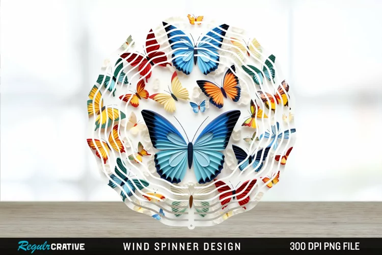 3D Butterflies Wind Spinner Sublimation Design PNG