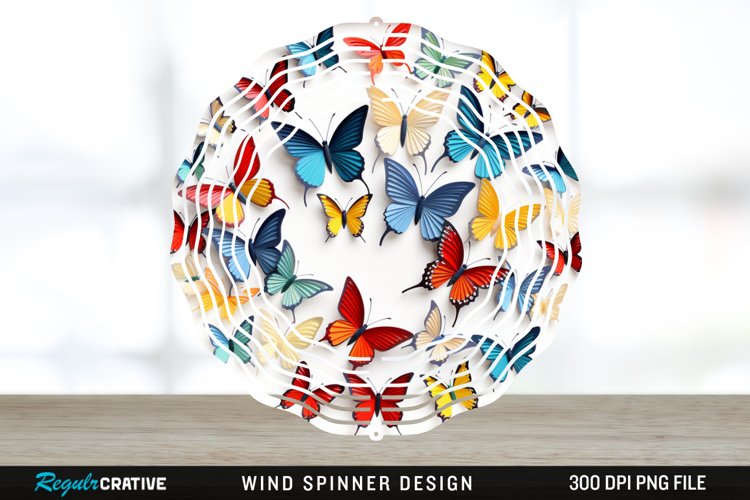 3D Butterflies Wind Spinner Sublimation Design PNG example image 1
