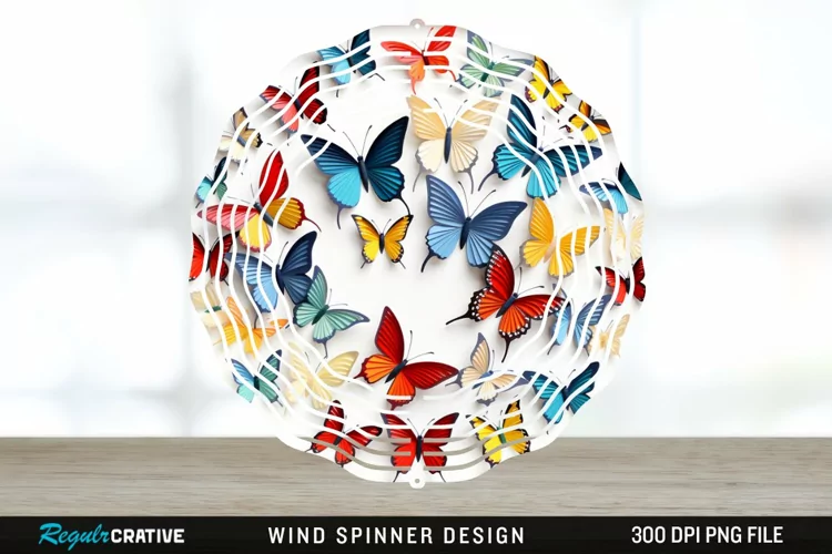 3D Butterflies Wind Spinner Sublimation Design PNG
