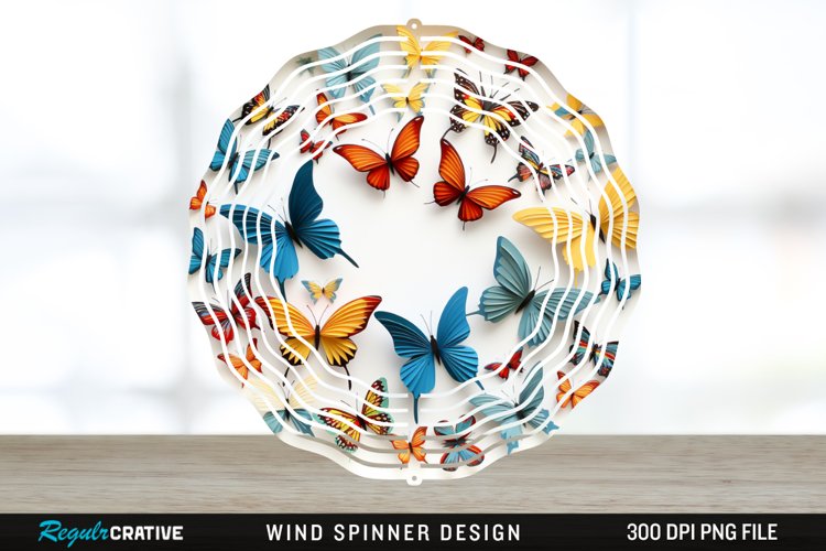 3D Butterflies Wind Spinner Sublimation Design PNG example image 1