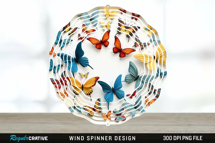3D Butterflies Wind Spinner Sublimation Design PNG