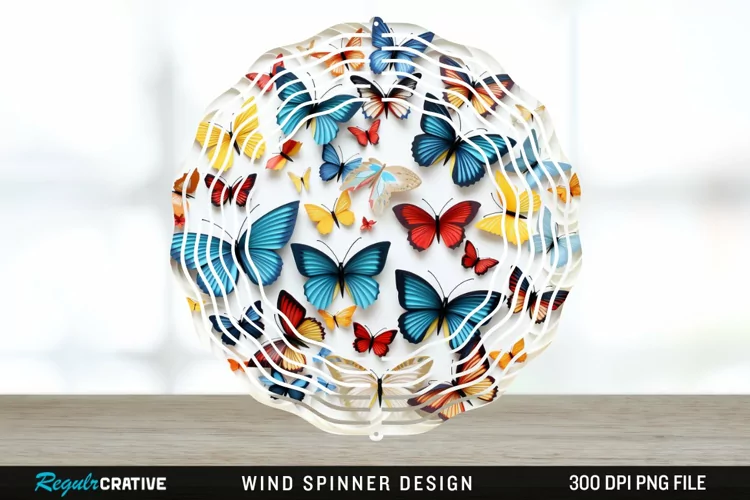3D Butterflies Wind Spinner Sublimation Design PNG