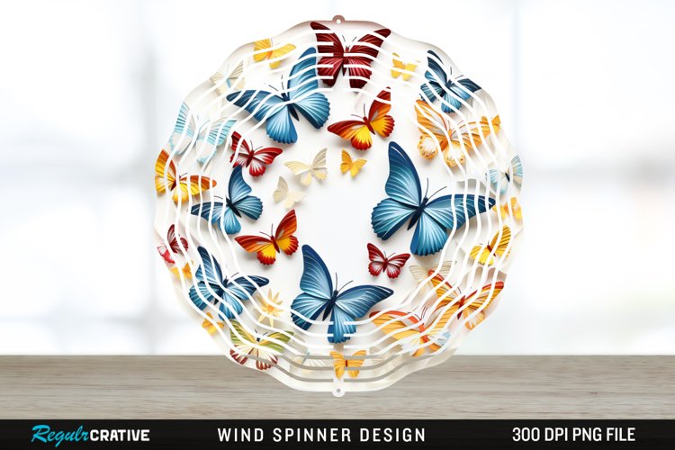 3D Butterflies Wind Spinner Sublimation Design PNG example image 1