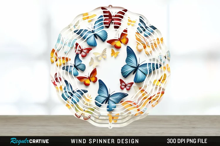 3D Butterflies Wind Spinner Sublimation Design PNG