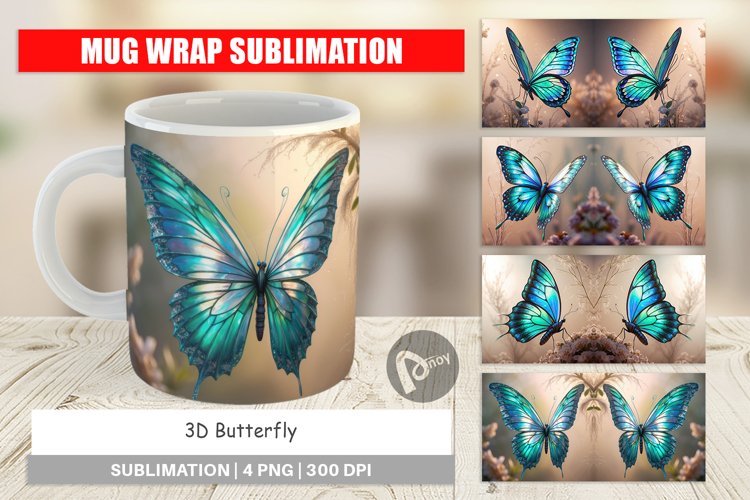 Mug Wrap Design 3D Butterfly