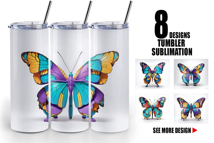 3D Butterfly Colourful | Tumbler Sublimation Wrap