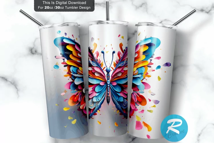 3D Butterfly Colorful 20oz/30oz Skinny Tumbler