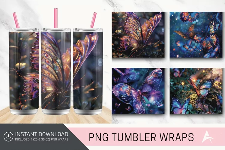 3D Butterfly Fantasy Tumbler Wrap