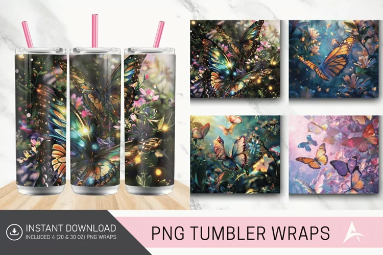 3D Butterfly Fantasy Tumbler Wrap