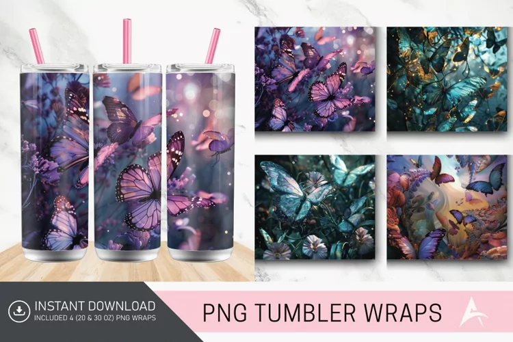 3D Butterfly Fantasy Tumbler Wrap