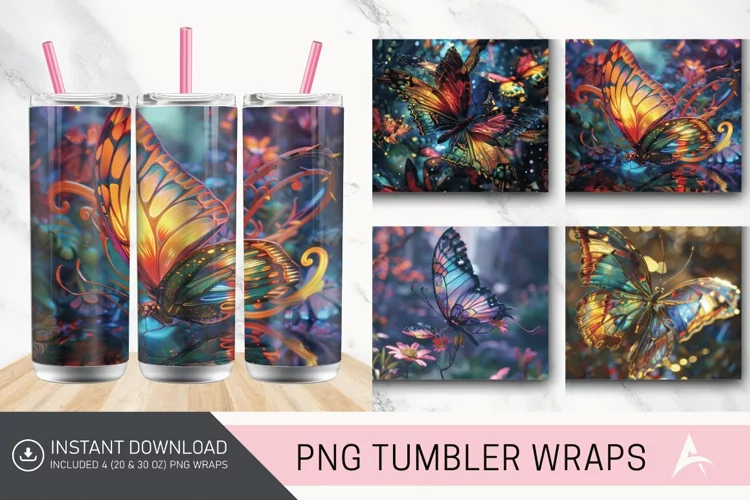 3D Butterfly Fantasy Tumbler Wrap