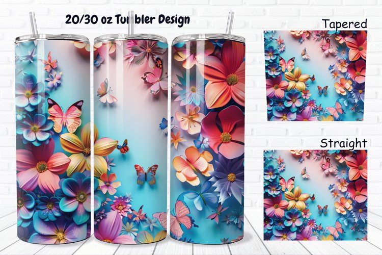 3D Butterfly Floral 20/30oz Skinny Tumbler