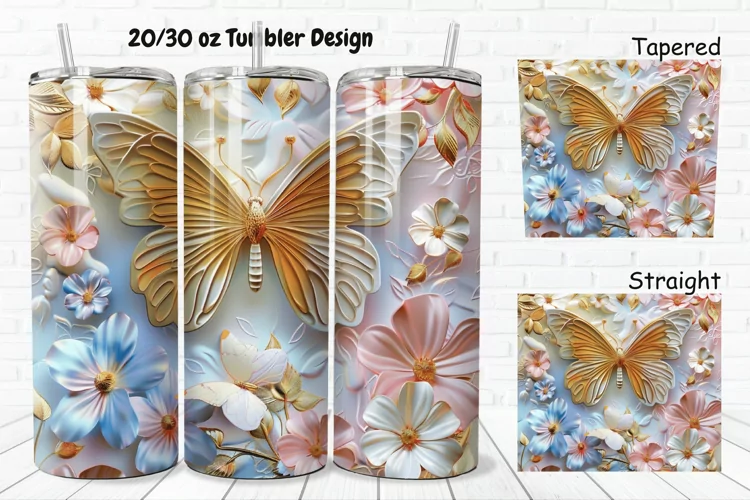 3D Butterfly Floral 20/30oz Skinny Tumbler