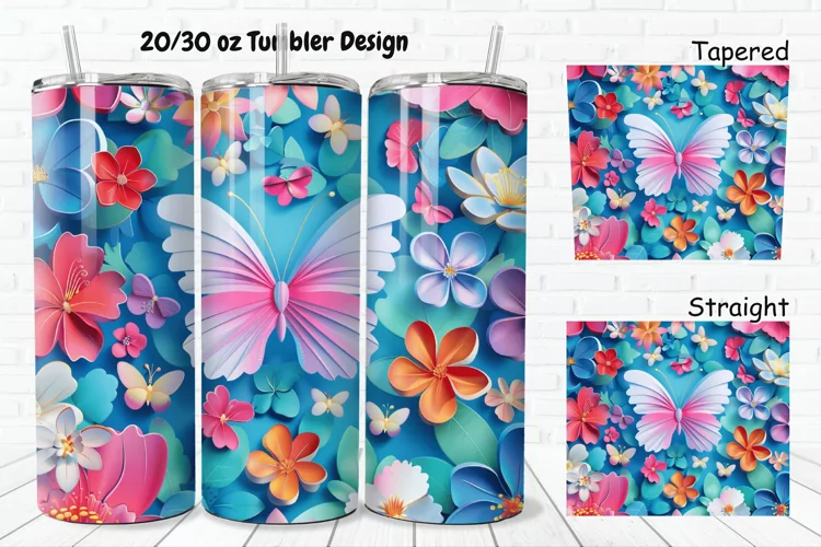3D Butterfly Floral 20/30oz Skinny Tumbler