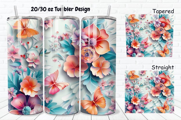 3D Butterfly Floral 20/30oz Skinny Tumbler example image 1