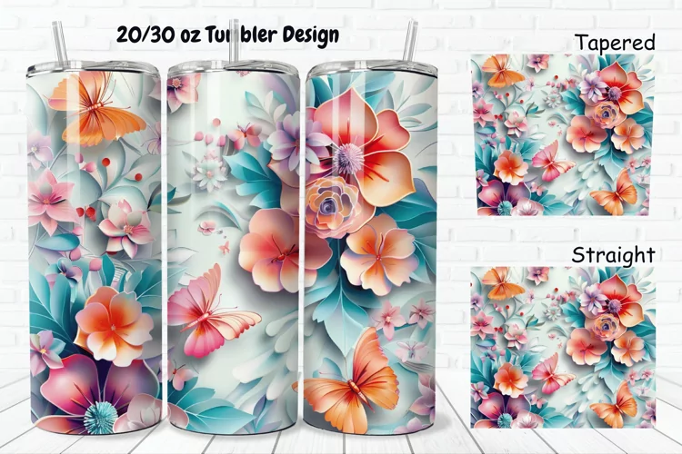3D Butterfly Floral 20/30oz Skinny Tumbler