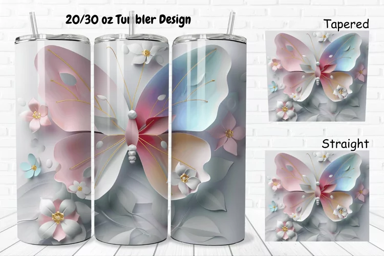 3D Butterfly Floral 20/30oz Skinny Tumbler