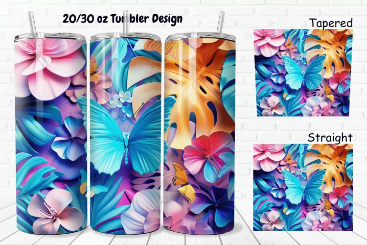 3D Butterfly Floral 20/30oz Skinny Tumbler