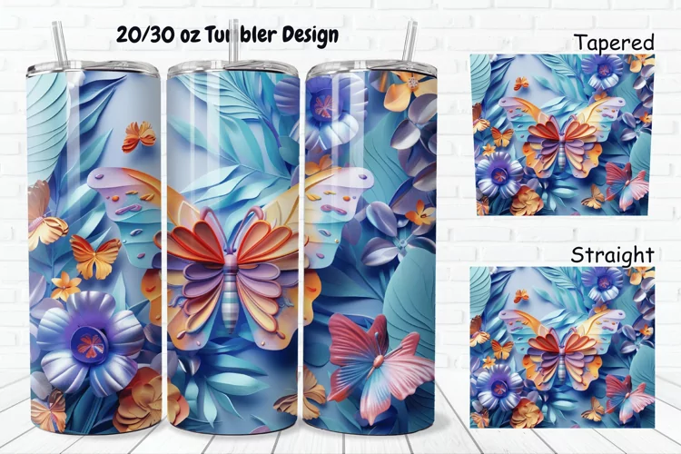 3D Butterfly Floral 20/30oz Skinny Tumbler