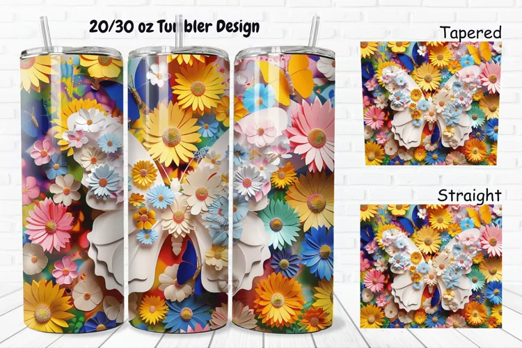 3D Butterfly Floral 20/30oz Skinny Tumbler