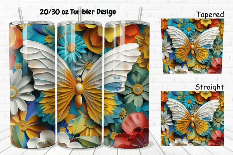 3D Butterfly Floral 20/30oz Skinny Tumbler