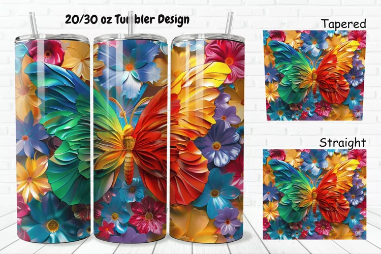3D Butterfly Floral 20/30oz Skinny Tumbler