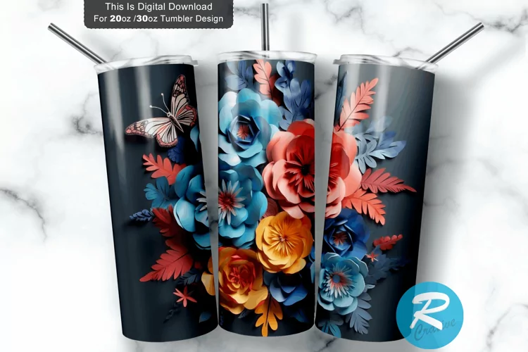 3D Butterfly Flower 20oz/30oz Skinny Tumbler