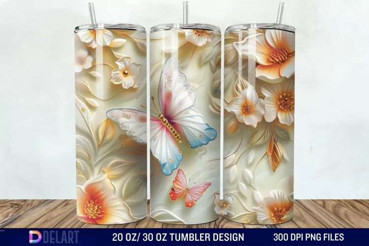 3D Butterfly Flower Tumbler Wrap