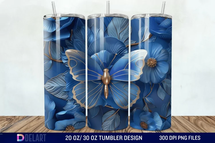 3D Butterfly Flower Tumbler Wrap