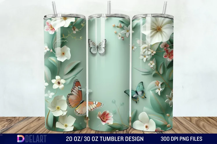 3D Butterfly Flower Tumbler Wrap