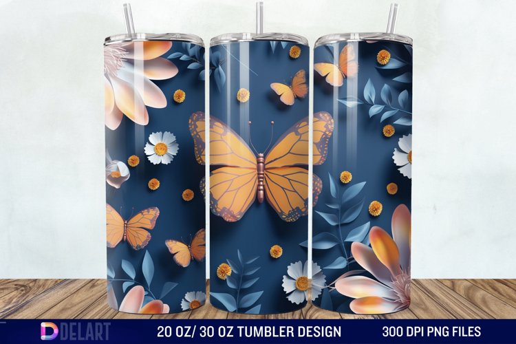 3D Butterfly Flower Tumbler Wrap example image 1