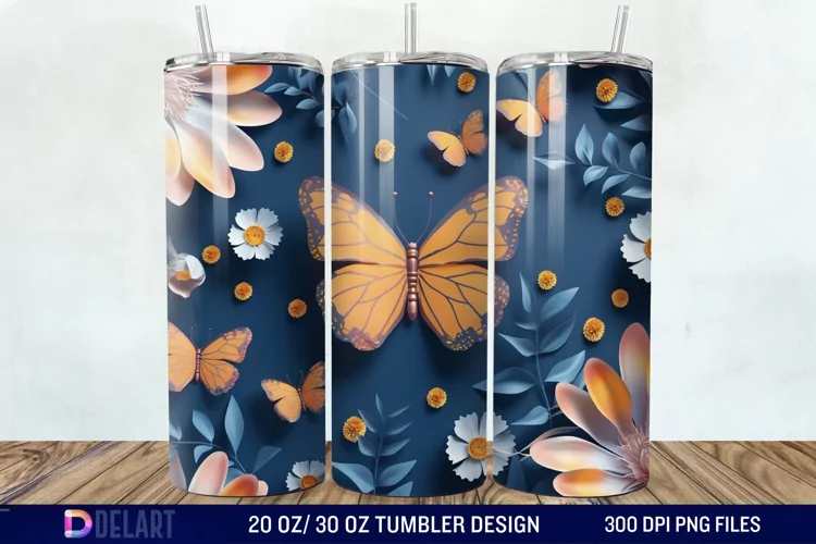 3D Butterfly Flower Tumbler Wrap