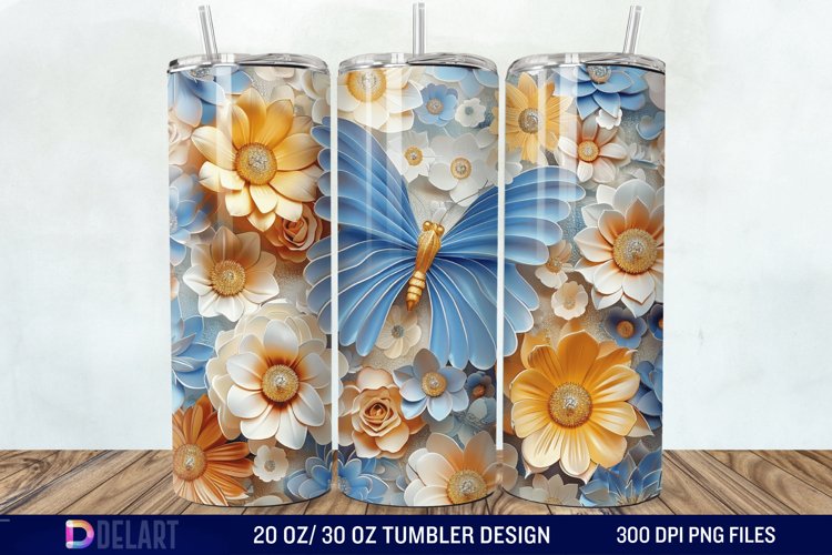 3D Butterfly Flower Tumbler Wrap example image 1