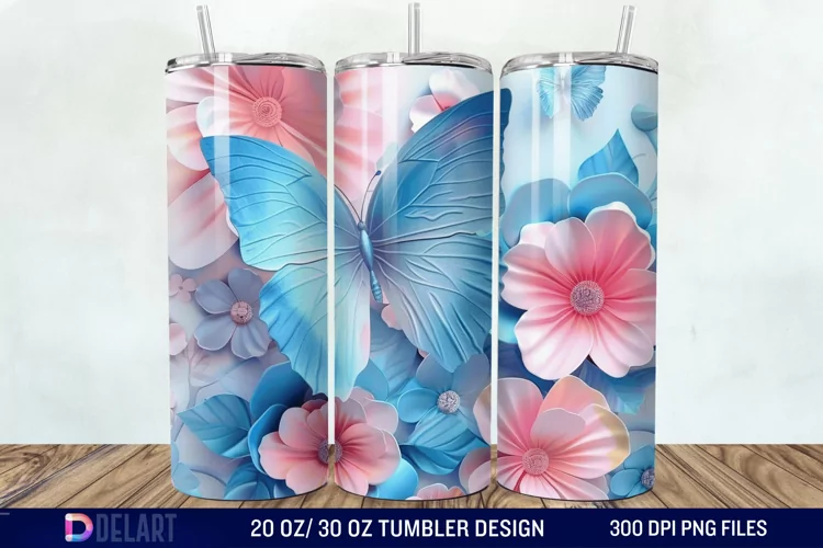 3D Butterfly Flower Tumbler Wrap