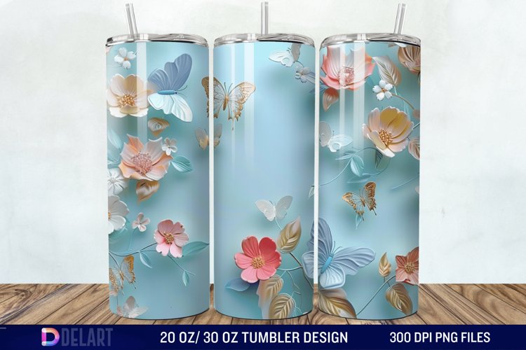 3D Butterfly Flower Tumbler Wrap example image 1